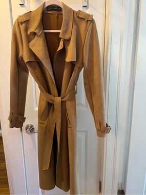 Zara Camel Faux Suede Trench Coat